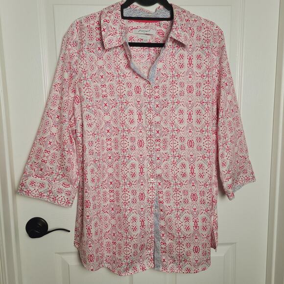 Foxcroft Shirt Womens 16W Pink White Wrinkle Free Button Down 3/4 Sleeve Plus - Picture 1 of 12